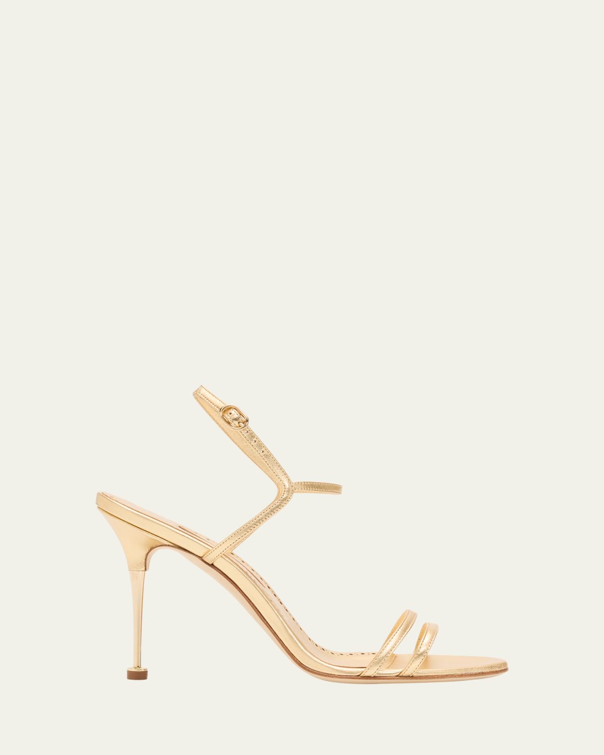 Manolo Blahnik 105mm Ciagapla Metallic Leather Sandals