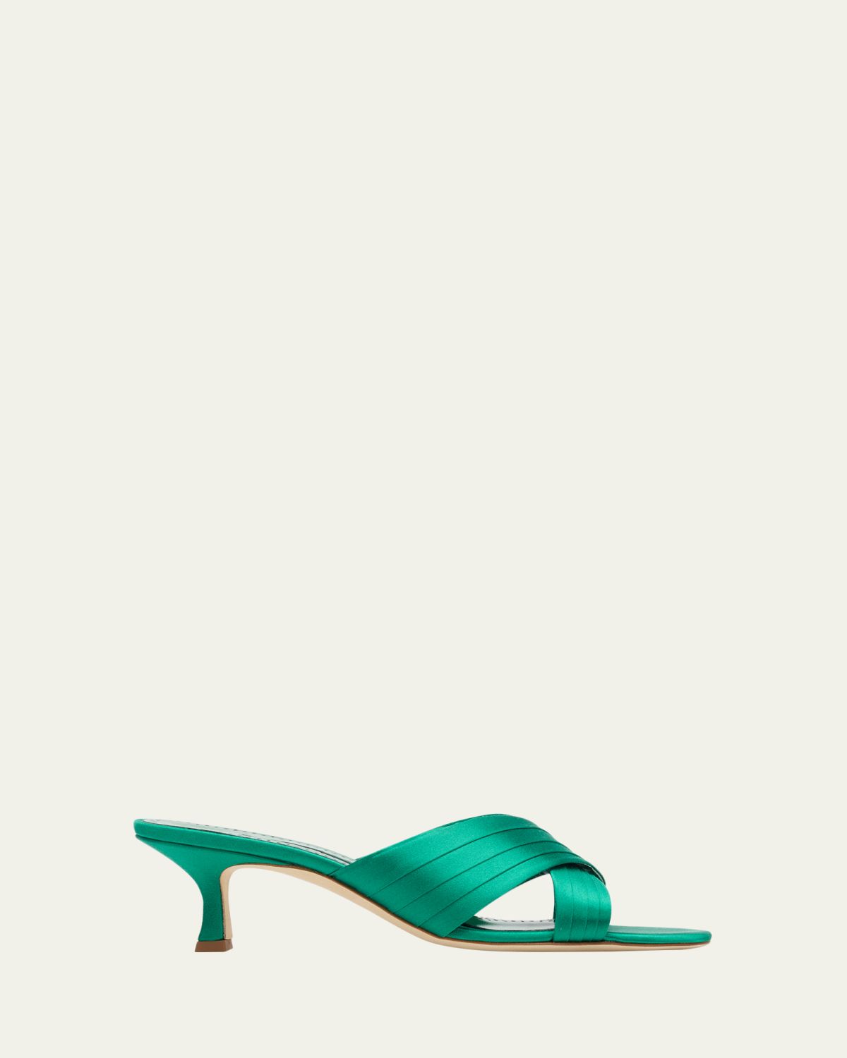 Manolo Blahnik Vieramul Pleated Satin Kitten-Heel Mule Sandals