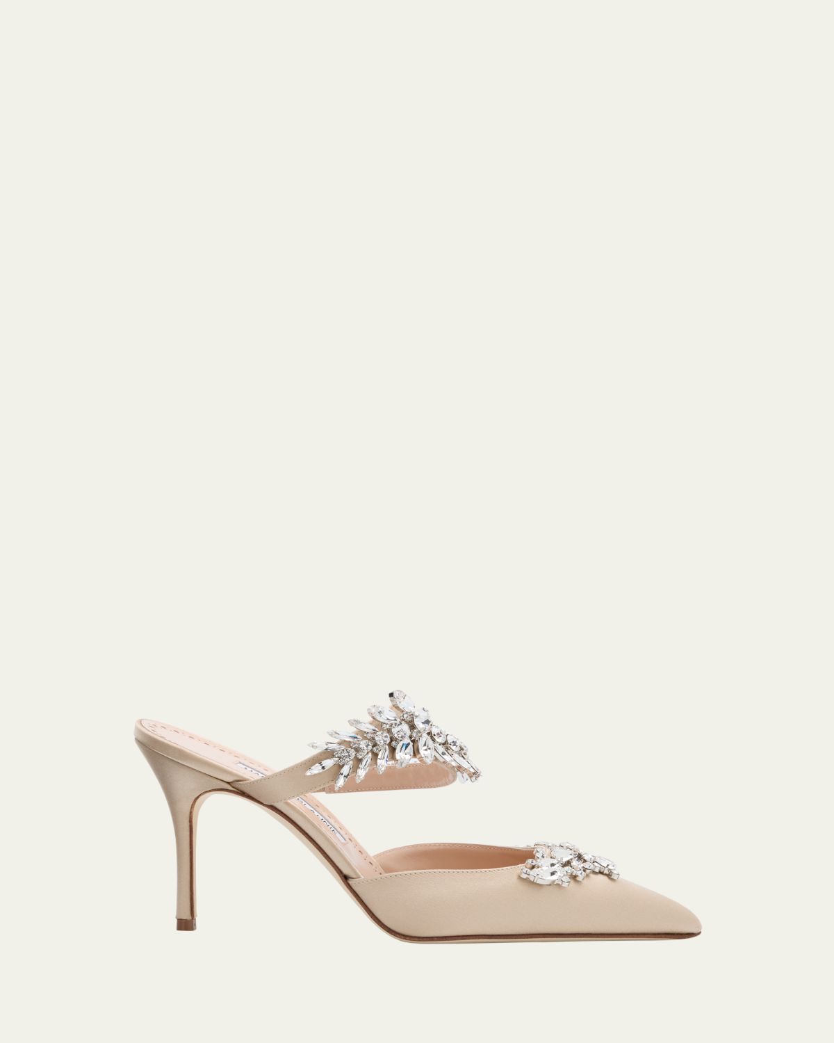 Manolo Blahnik 90mm Lurum Embellished Satin Mule Pumps