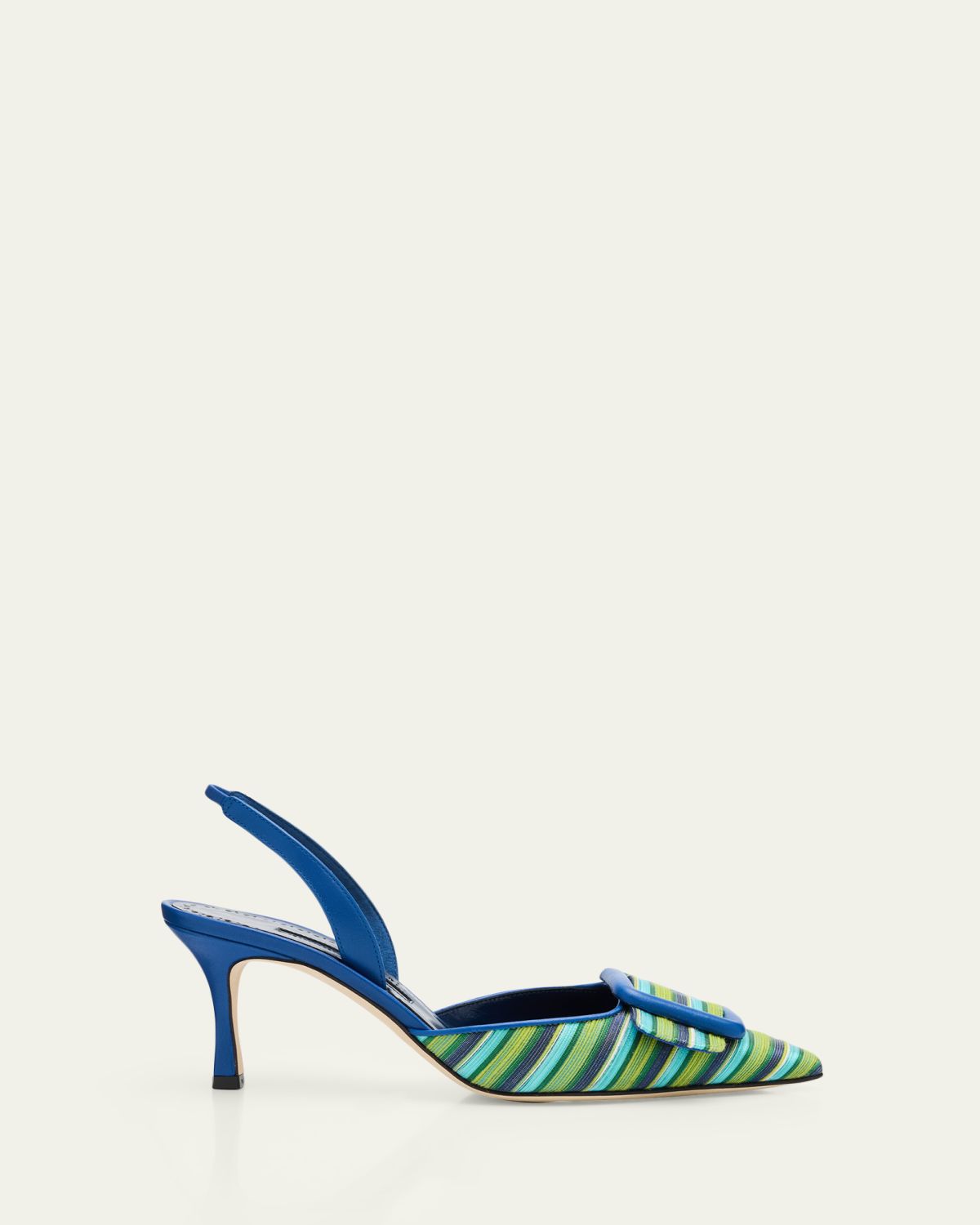 Manolo Blahnik Mayslibi 70mm Striped Slingback Pumps with Buckle