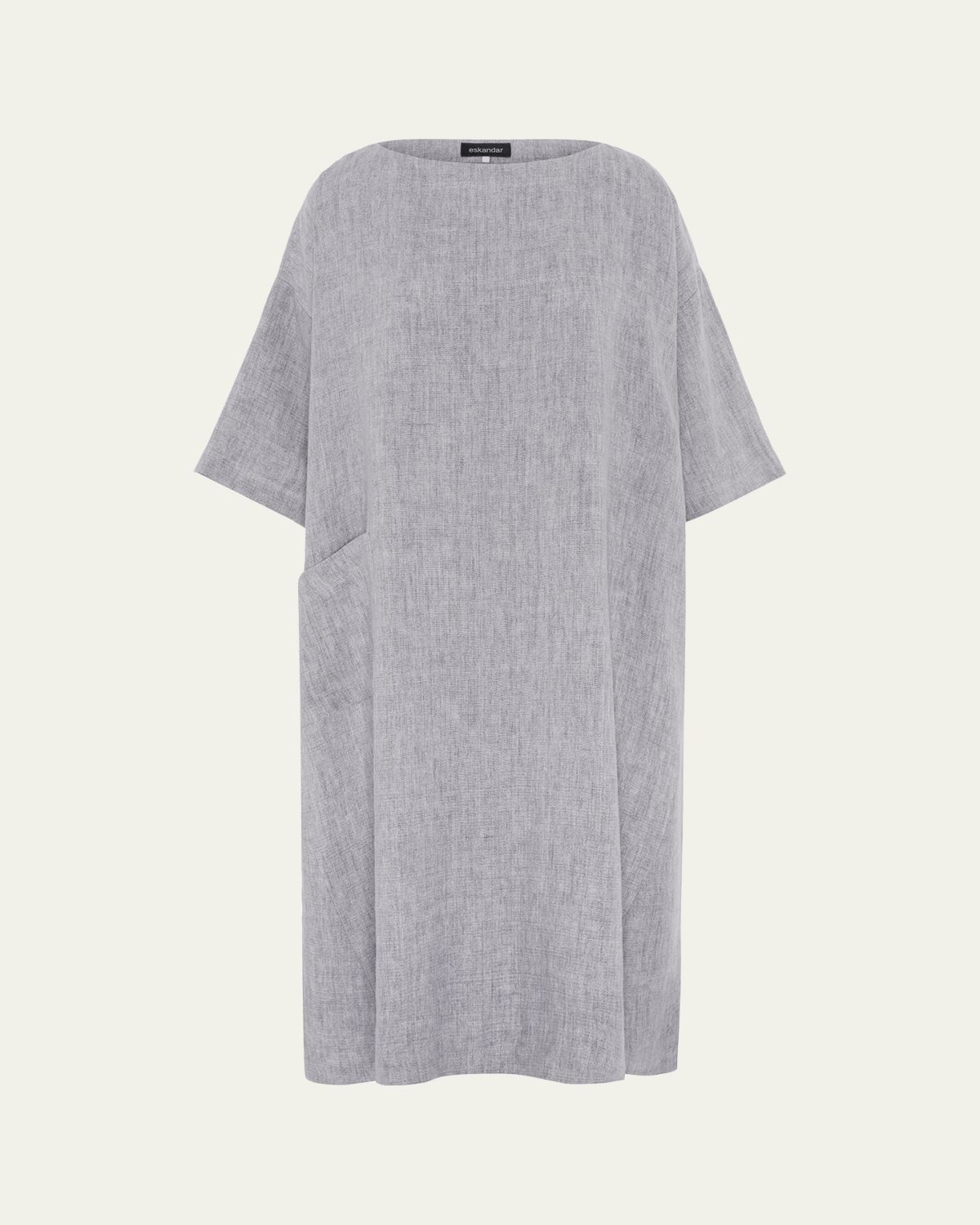 Eskandar Heavyweight Delave Linen Angle-To-Front Side Seam Scoop Neck T-Shirt Dress