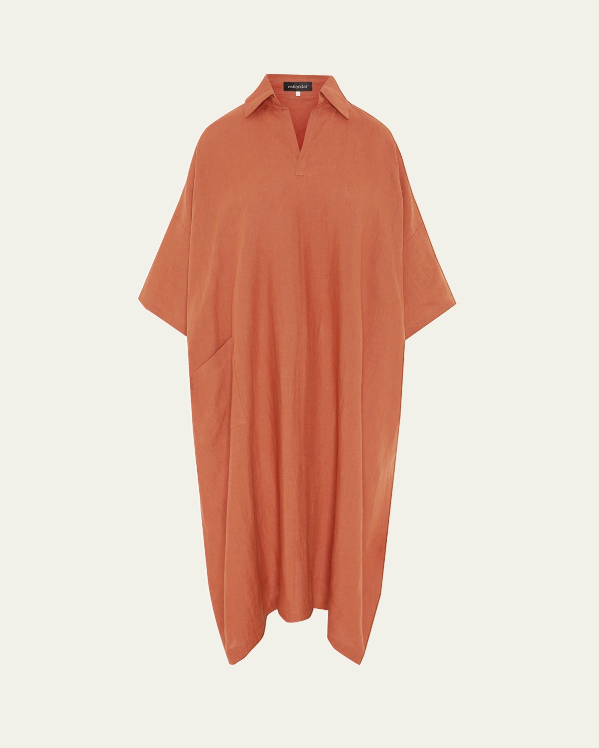 Eskandar Angle To Front Side Seam Short Sleeve Dress With Collar