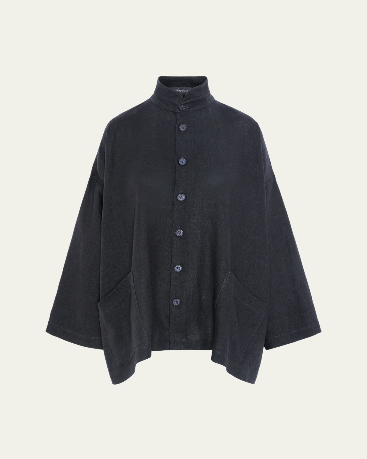 Eskandar Heavyweight Linen Angle-To-Front Double Stand Collar Jacket - Long Length