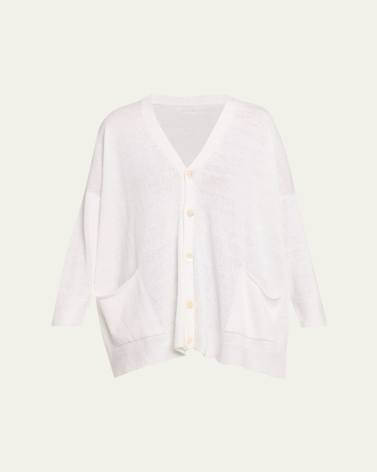 Eskandar Linen-Cotton V-Neck Cardigan - Long Length