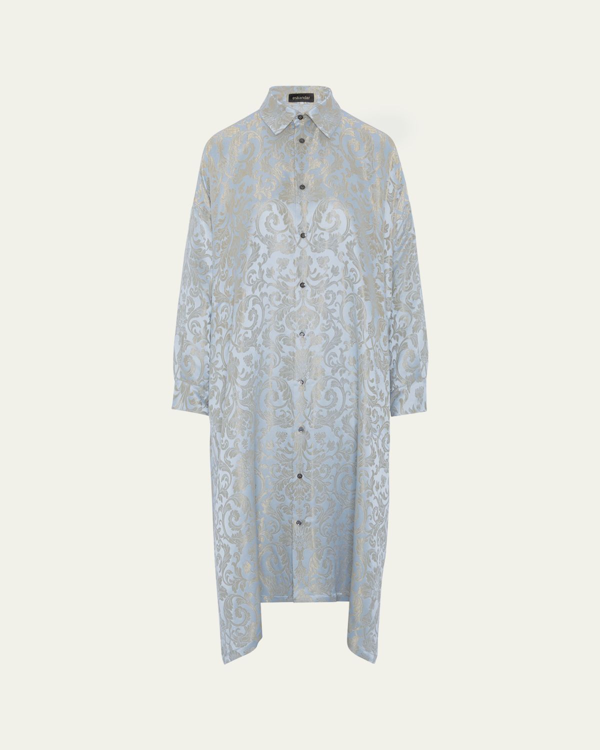Eskandar Jacquard Wide A-Line Shirt Dress With Collar