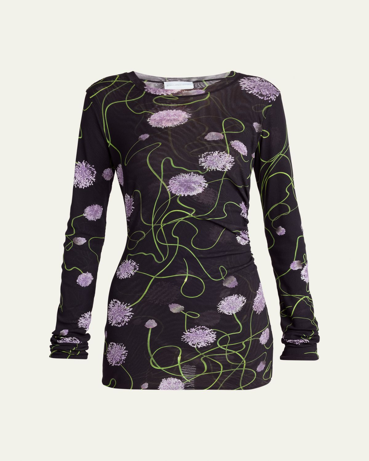 Stella McCartney Twisted Allium Layered Mesh Long-Sleeve Top