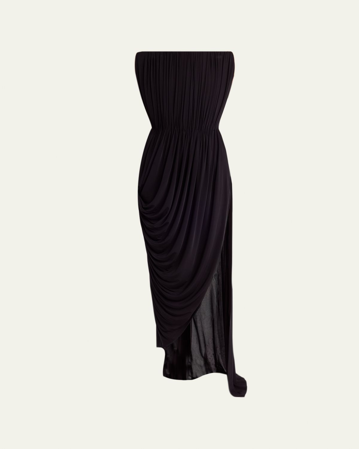 Strapless Draped Crepe Jersey Slit Gown