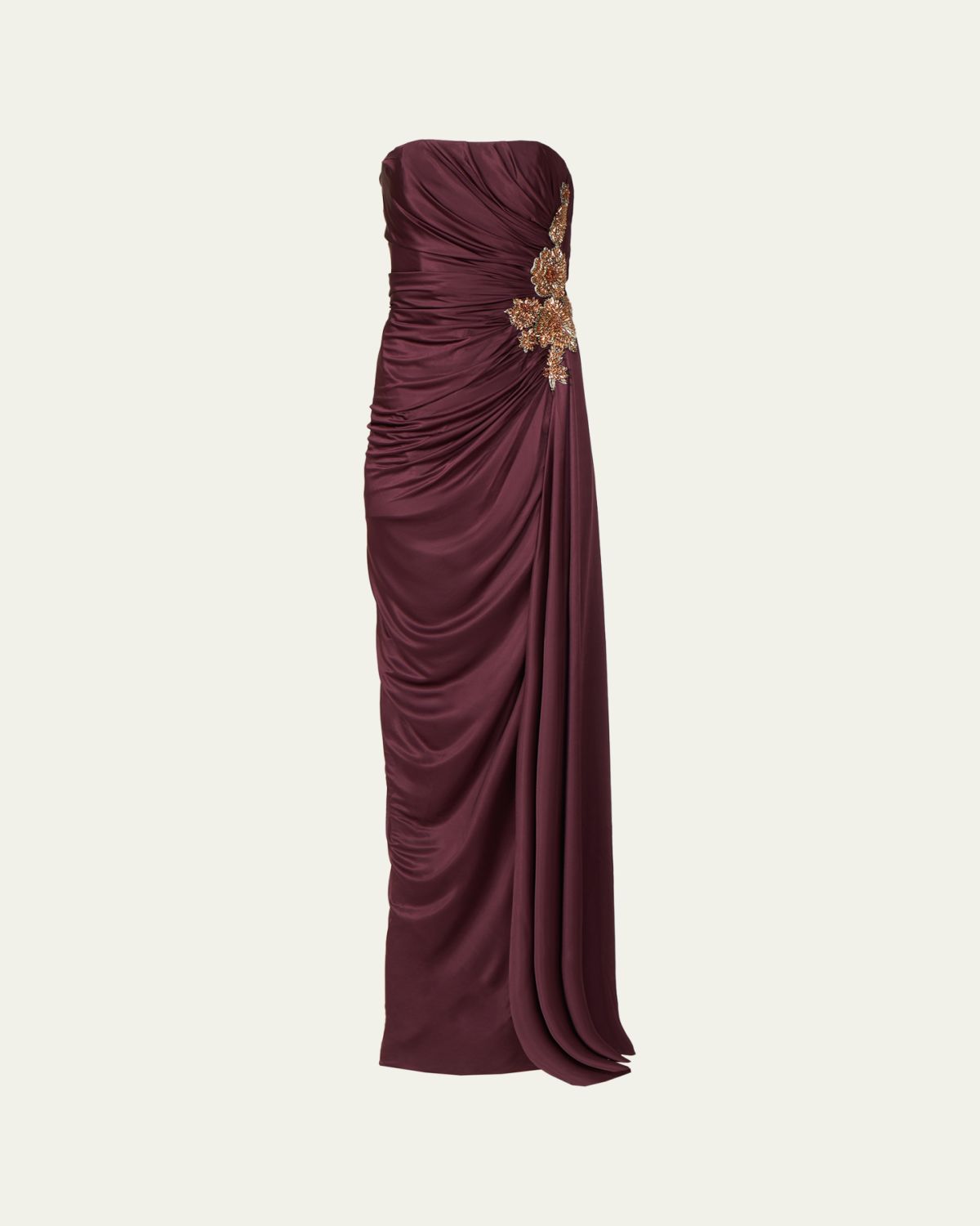 Costarellos Lorinne Strapless Crystal Draped Jersey Gown