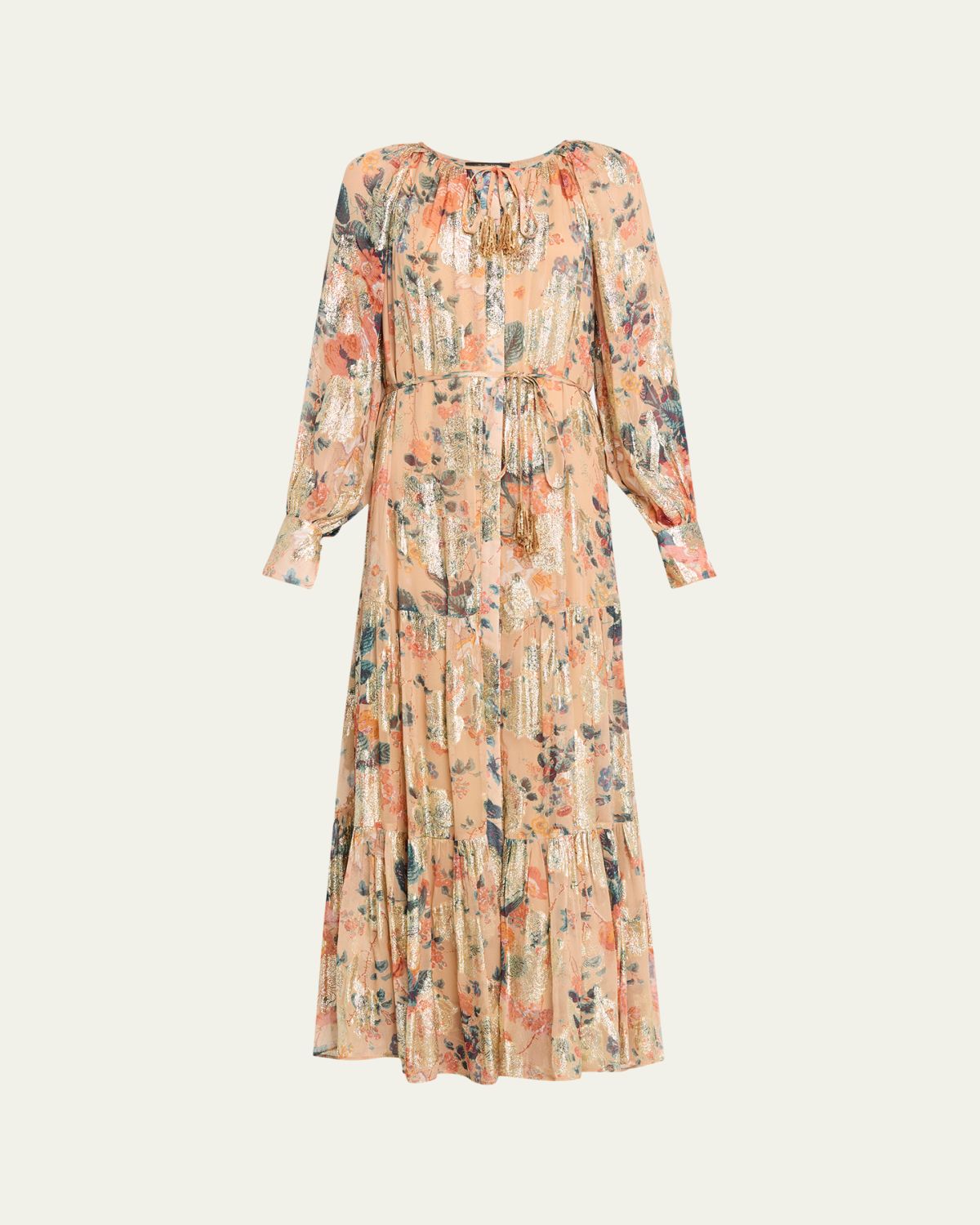 Kobi Halperin Xandra Tiered Metallic Floral-Print Maxi Dress