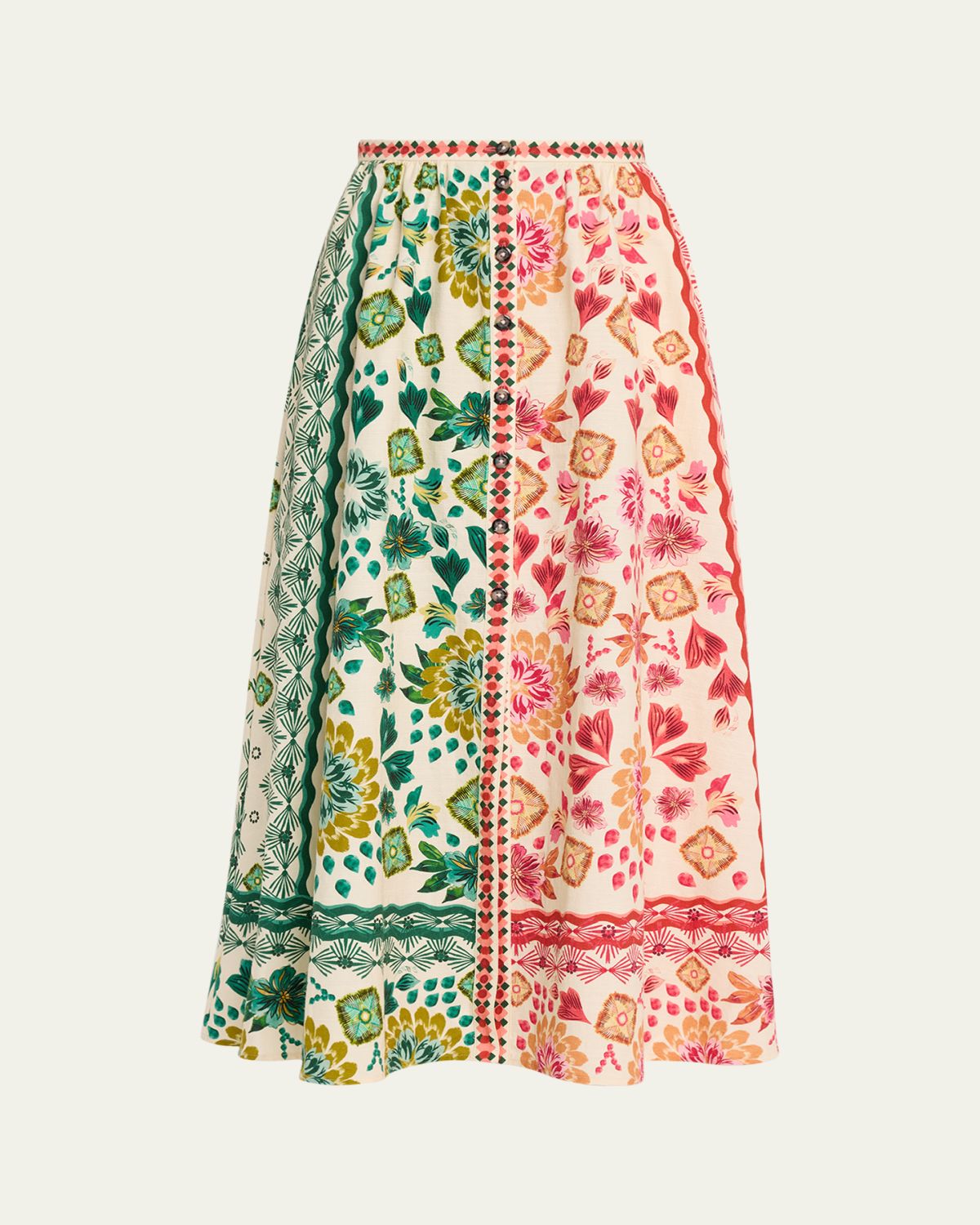 Saloni Judi B Printed Button-Front Skirt