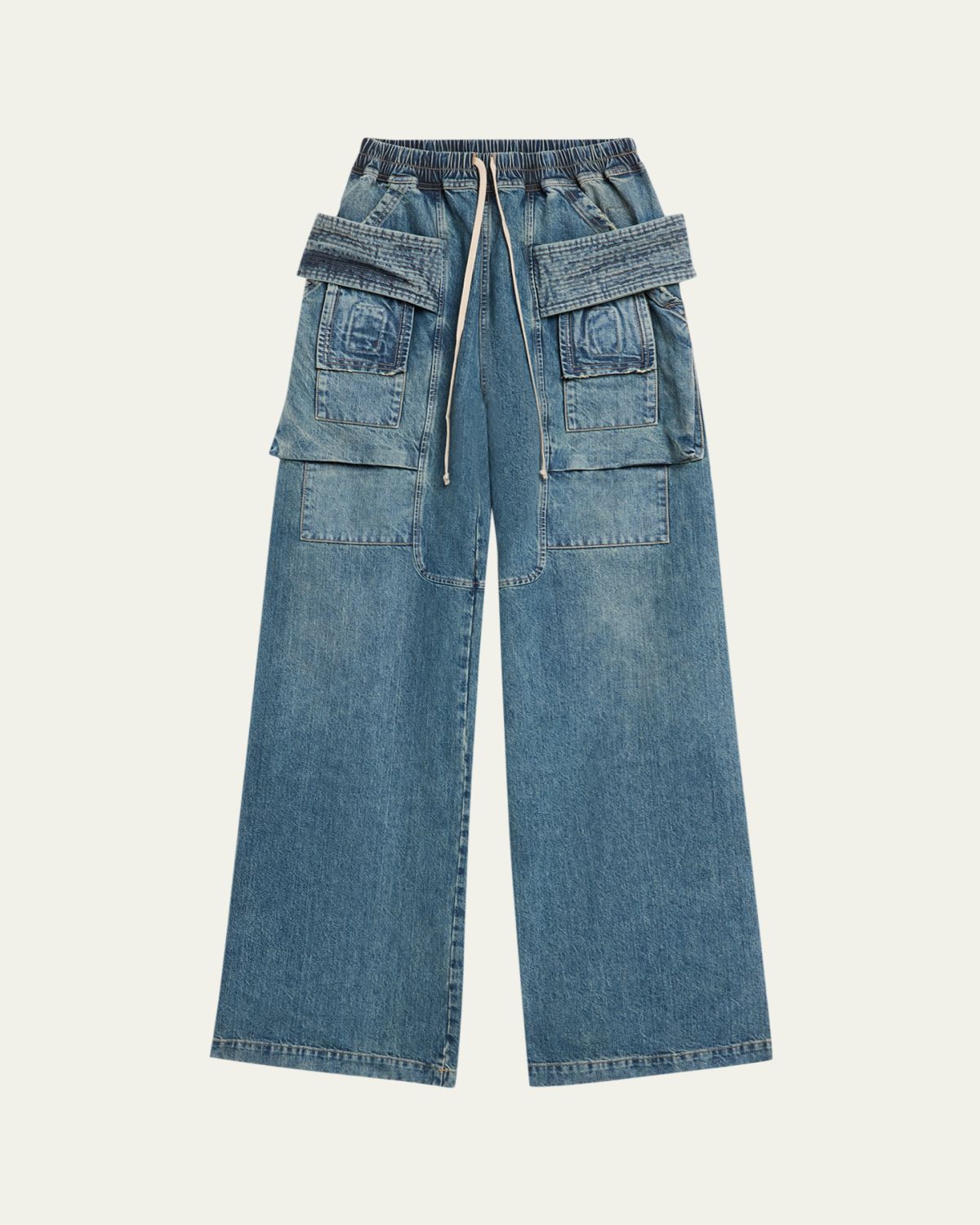 DRKSHDW RICK OWENS Men's Denim Wide-Leg Pull-On Cargo Pants