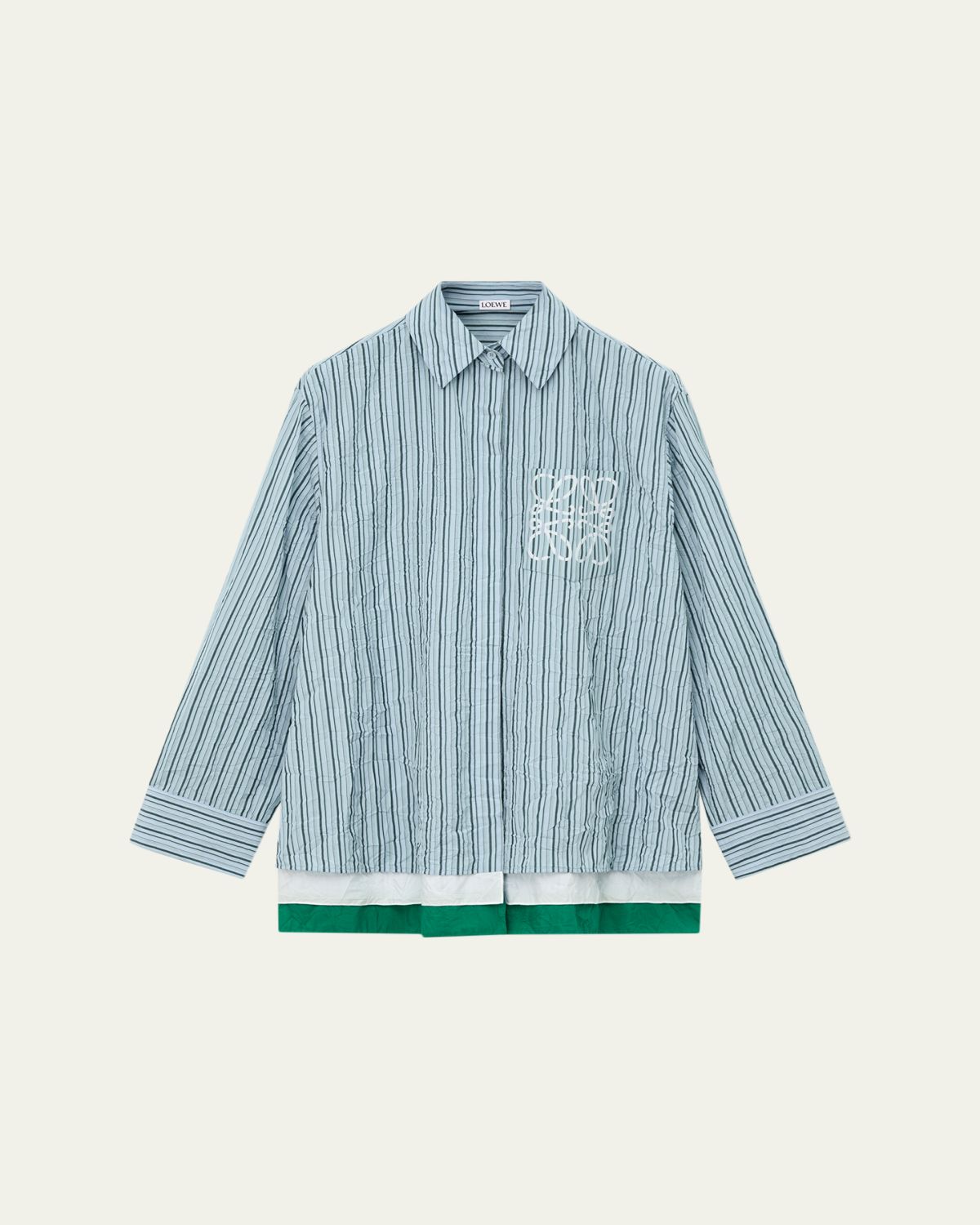 Striped Crinkled Cotton Button-Down Shirt