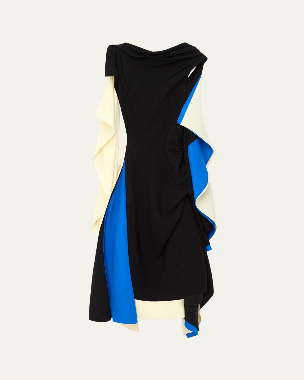 Asymmetric Colorblock Draped High-Low Dress