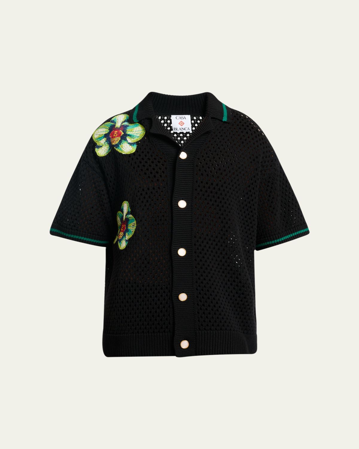 CASABLANCA Men's Orchid Embroidered Crochet Short-Sleeve Cardigan