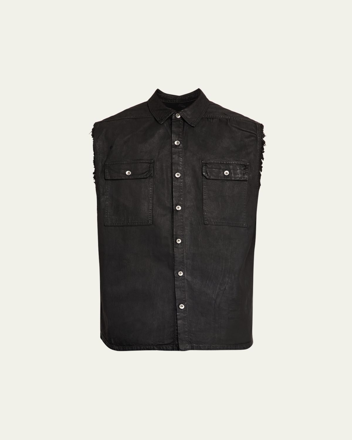 DRKSHDW RICK OWENS Men's Distressed Black Denim Button-Front Vest