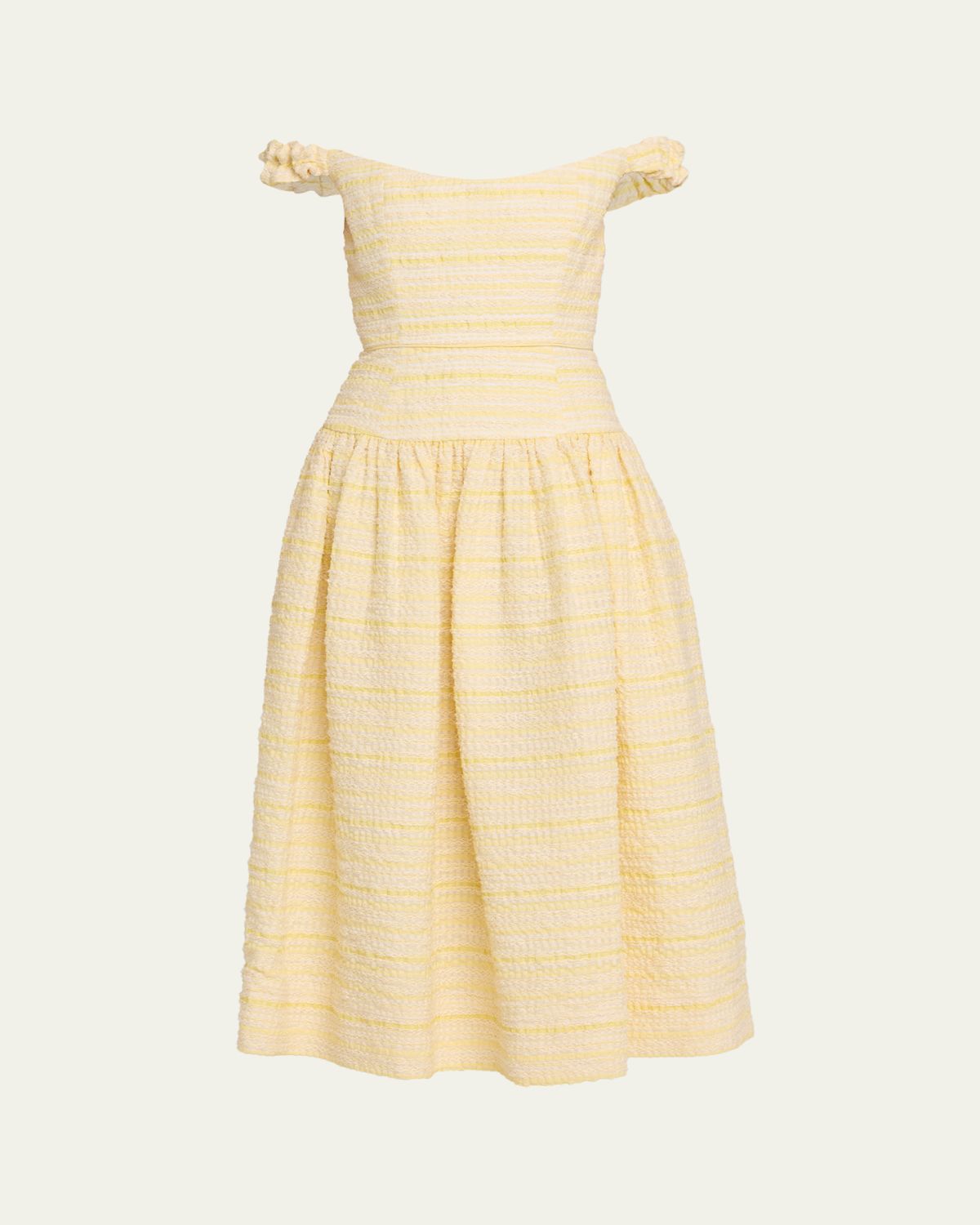 Georgie Striped Seersucker Off-The-Shoulder Midi Dress