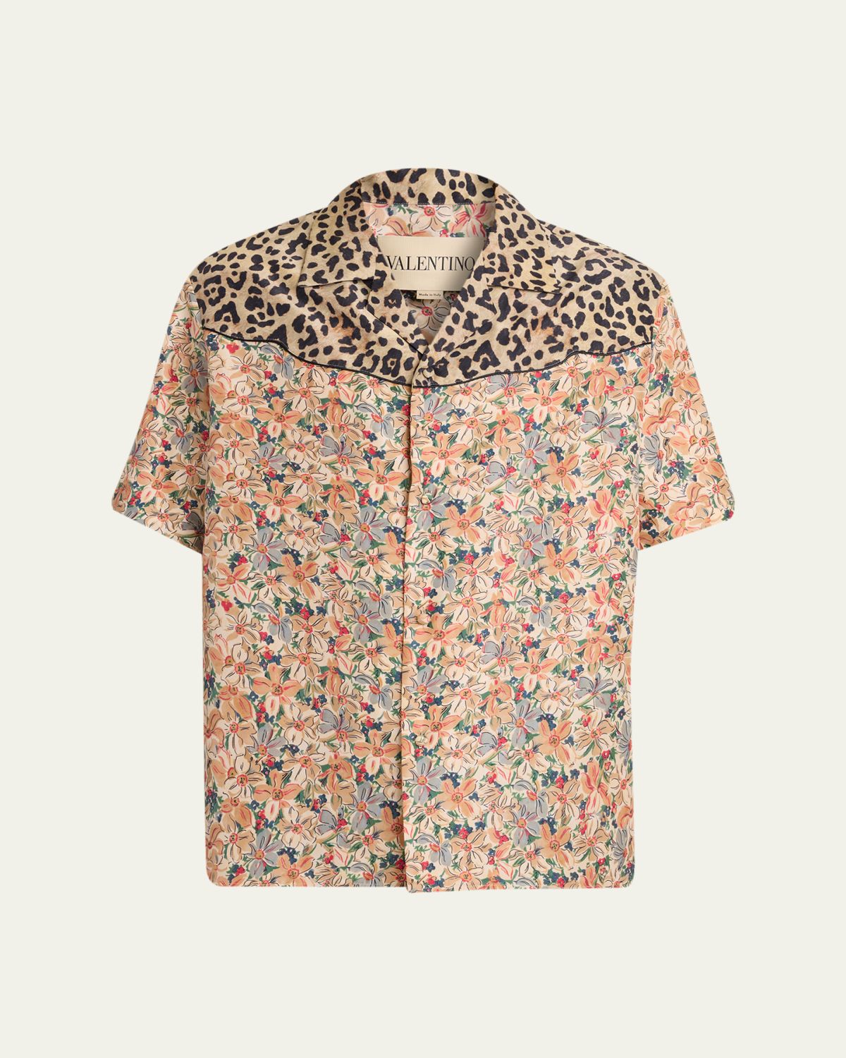 Valentino Garavani Men's Leopard Floral Silk Camp Shirt | Thumbnail 6 Valentino Garavani Men's Leopard Floral Silk Camp Shirt | Thumbnail 6