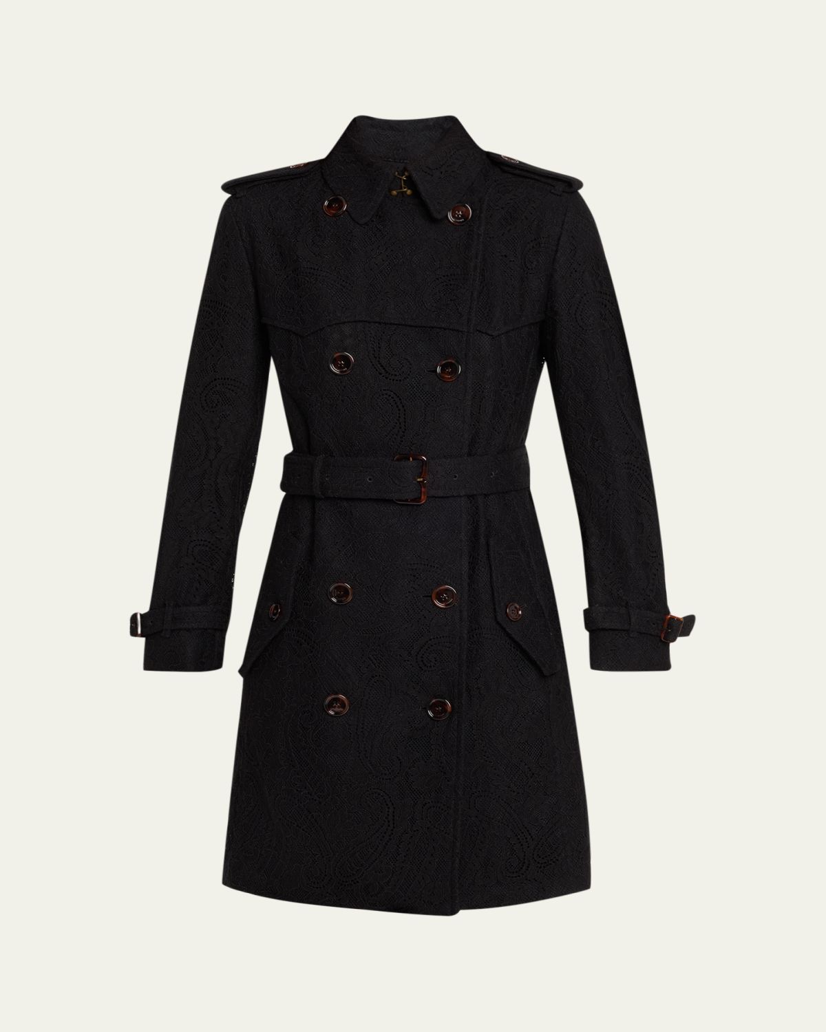 Burberry Foxfield Lace Double-Breasted Short Trench Jacket