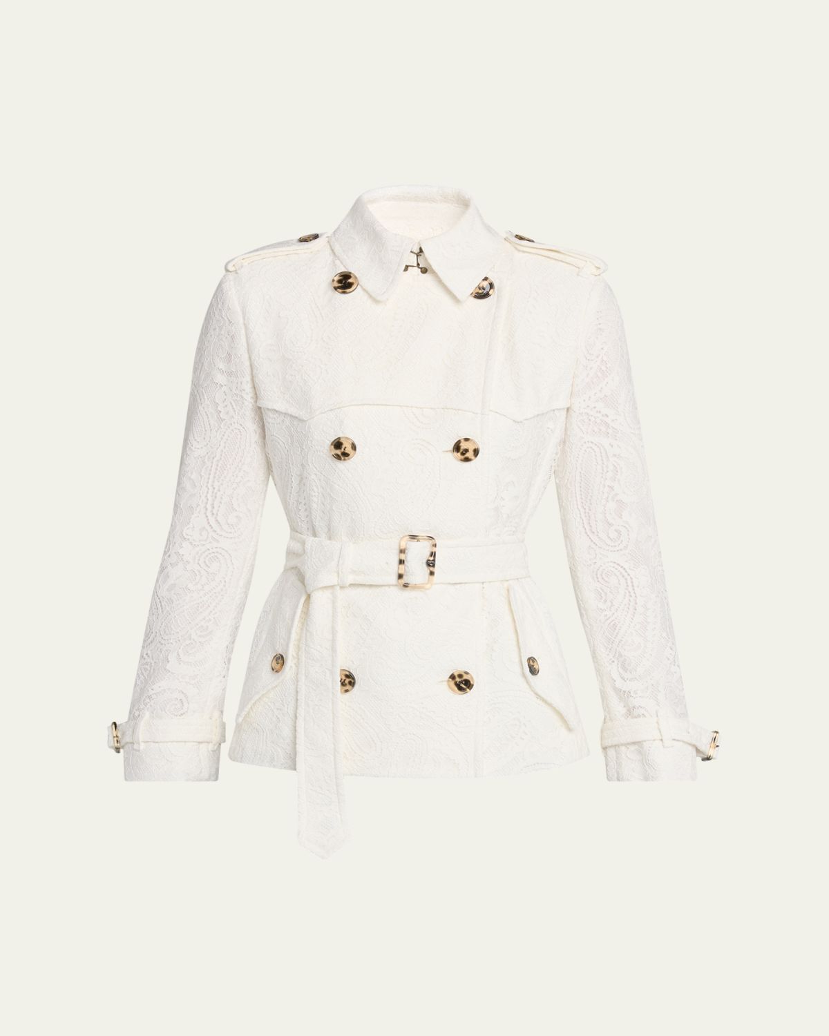 Burberry Foxfield Lace Double-Breasted Short Trench Jacket