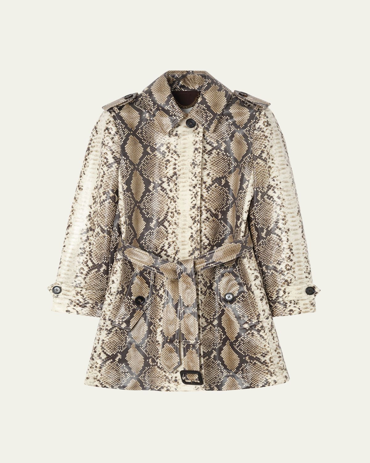Burberry Stonehaven Python-Print Coated Short Car Coat | Thumbnail 6