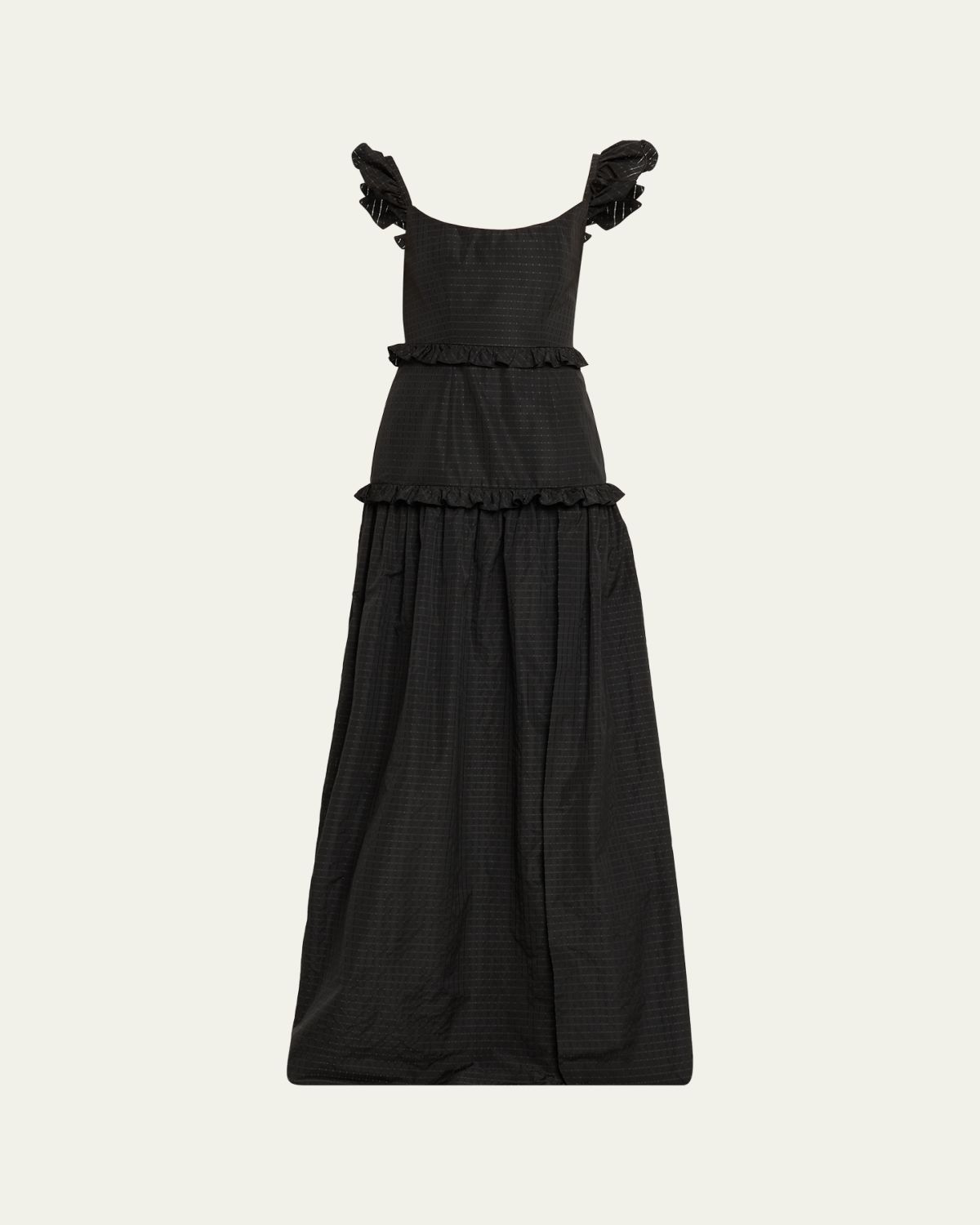 Markarian Arabella Ruffle Sleeveless Check Jacquard Gown