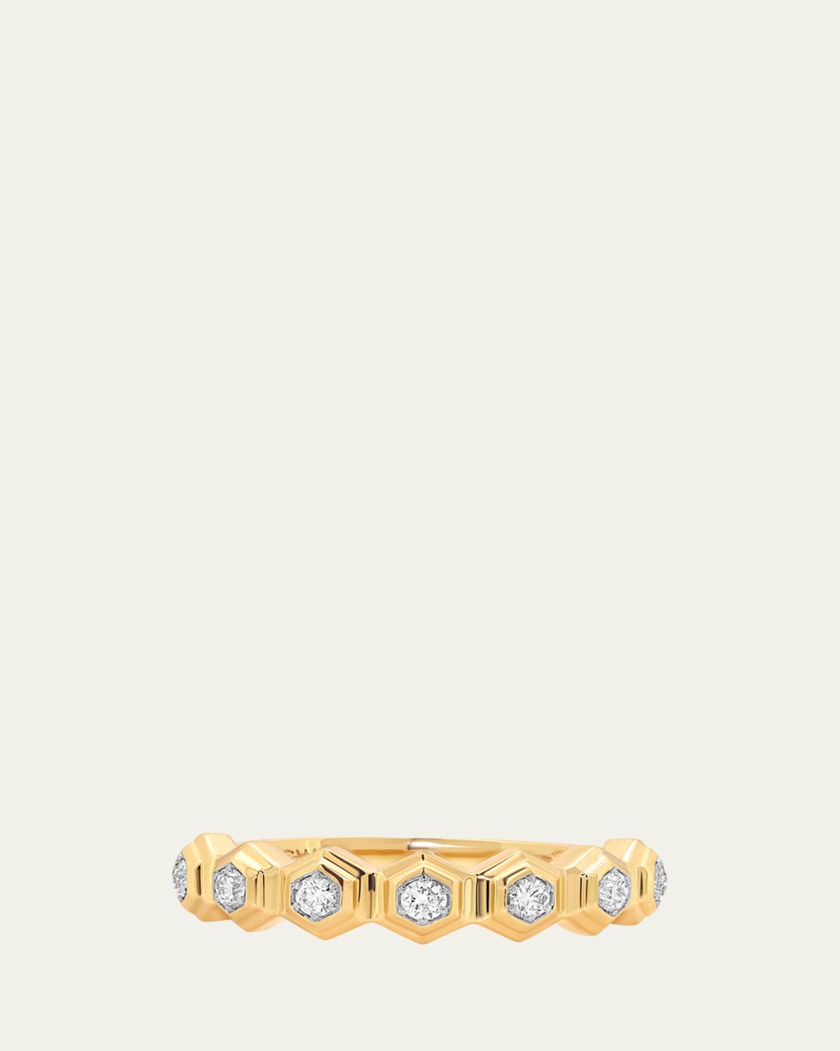 Sara Weinstock Honey Comb 18K Gold & Diamond Hexagon Band Ring
