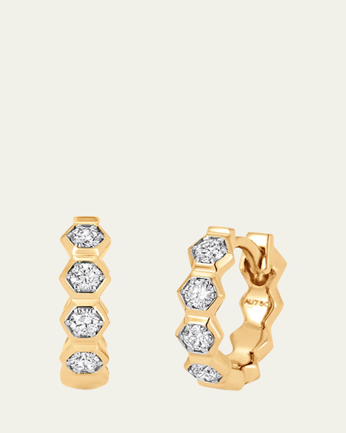 Sara Weinstock Honey Comb 18K Gold & Diamond Huggie Earrings