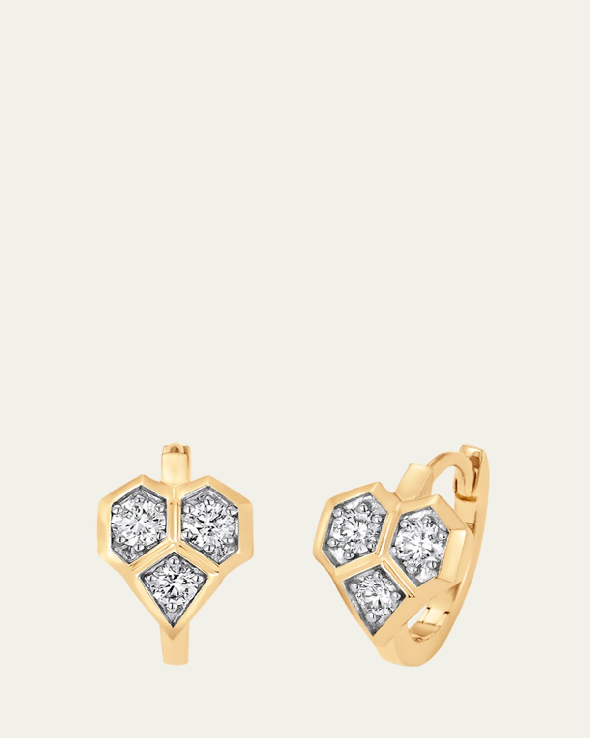 Sara Weinstock Honey Comb 18K Gold & Diamond Heart Huggie Earrings