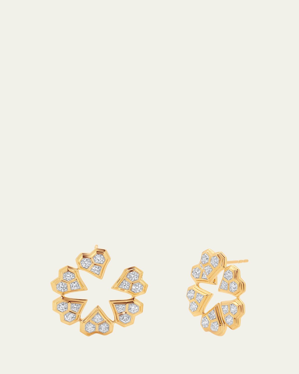 Sara Weinstock Honey Comb 18K Gold & Diamond Front-to-Back Heart Earrings