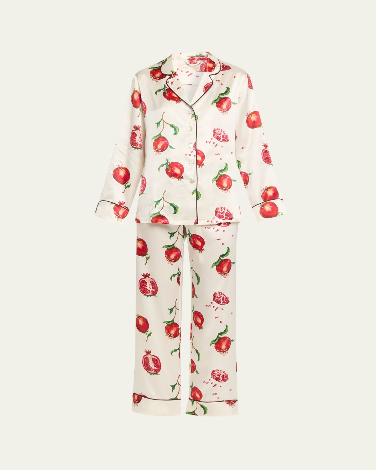 Olivia von Halle Lila Allegra Pomegranate-Print Silk Pajama Set