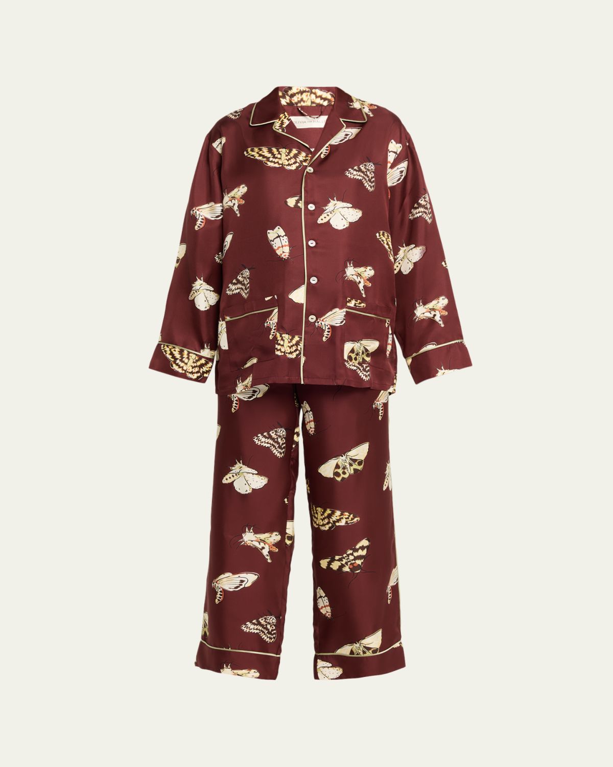 Olivia von Halle Yves Ettore Moth-Print Silk Twill Pajama Set
