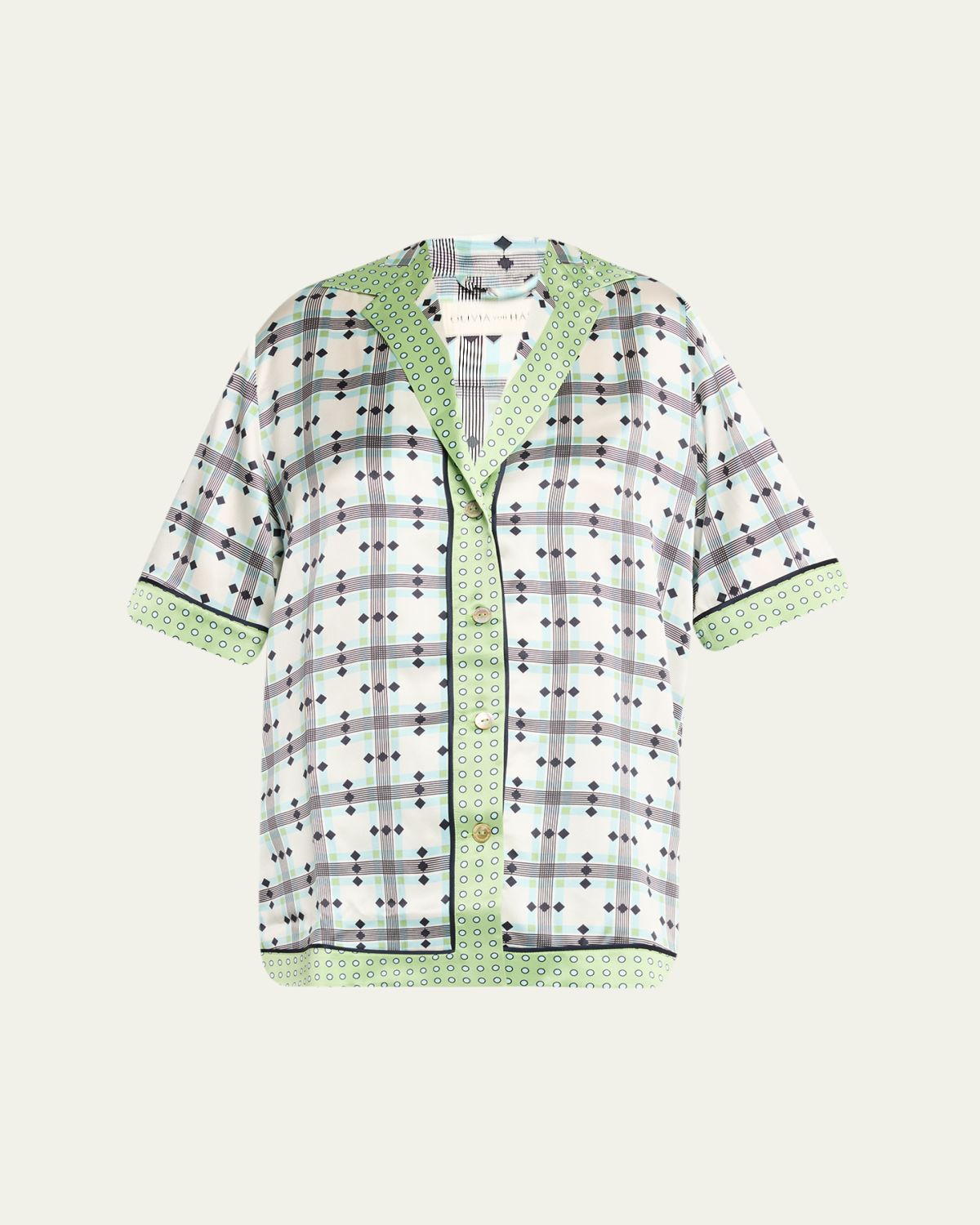 Olivia von Halle Zelda Geometric-Print Silk Short Pajama Set