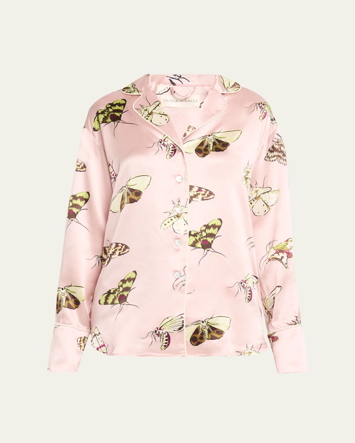 Olivia von Halle Alba Moth-Print Silk Satin Short Pajama Set