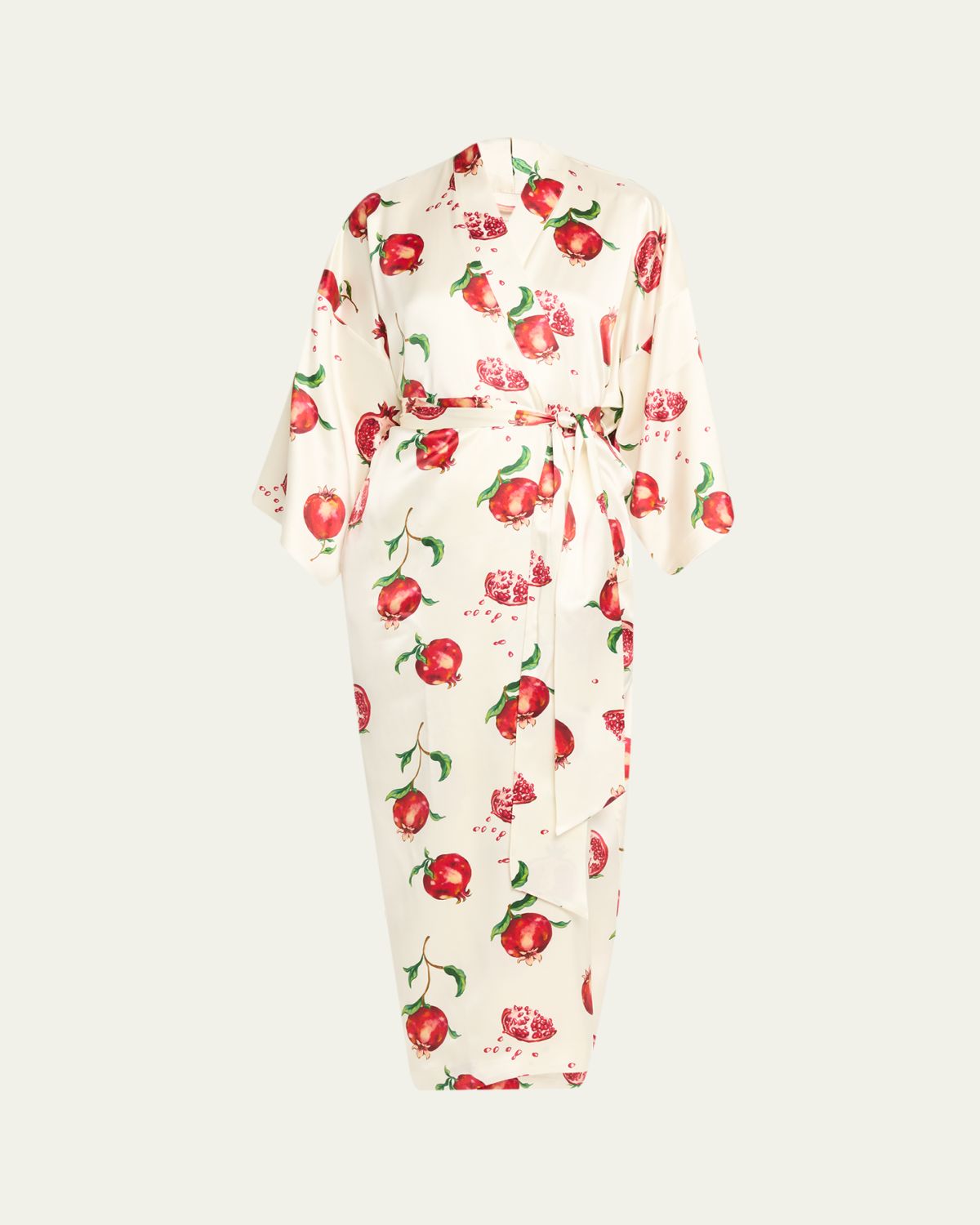 Olivia von Halle Queenie Allegra Pomegranate-Print Silk Satin Robe