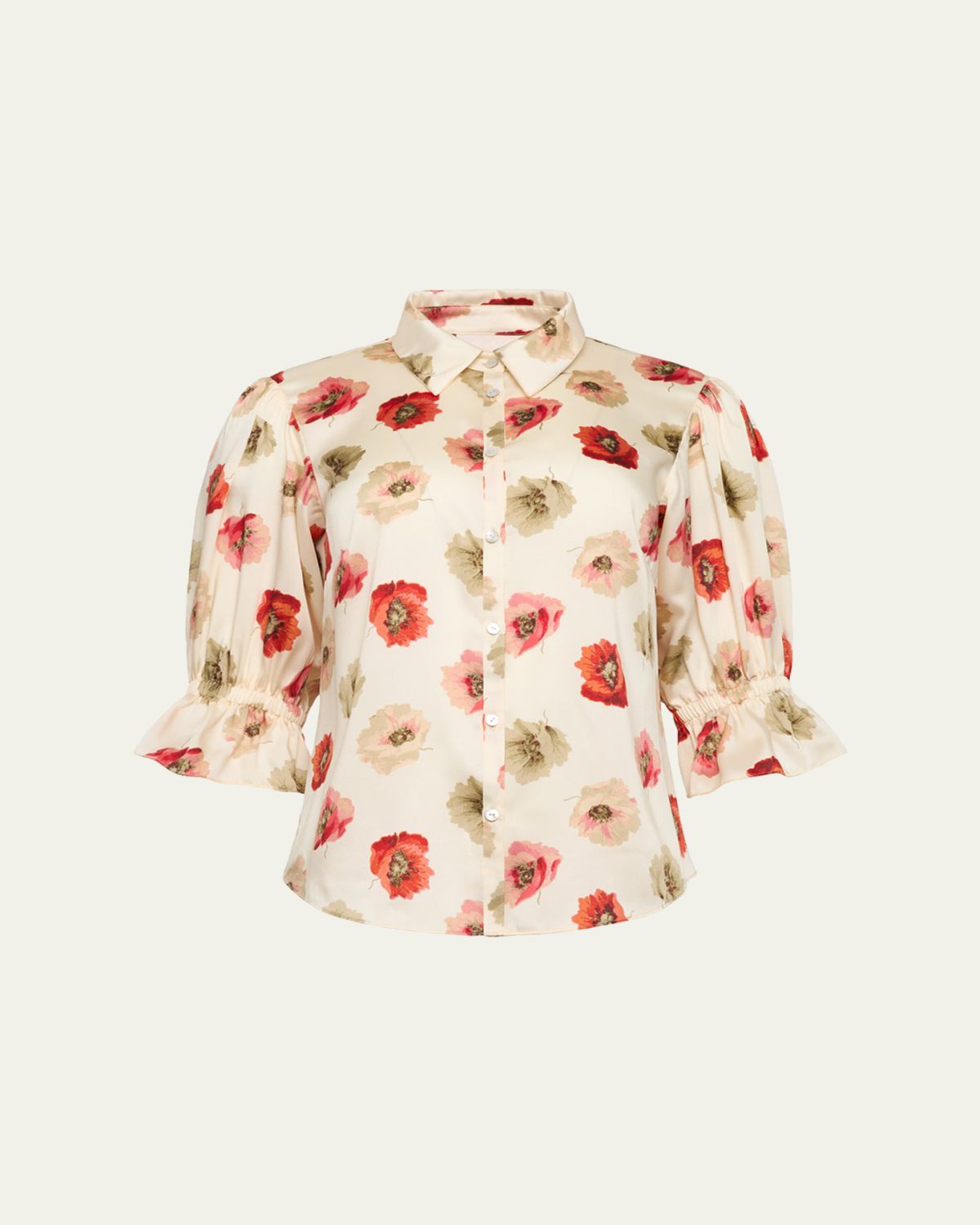 Cinq a Sept Floating Poppies Puff-Sleeve Silk Shirt | Thumbnail 4