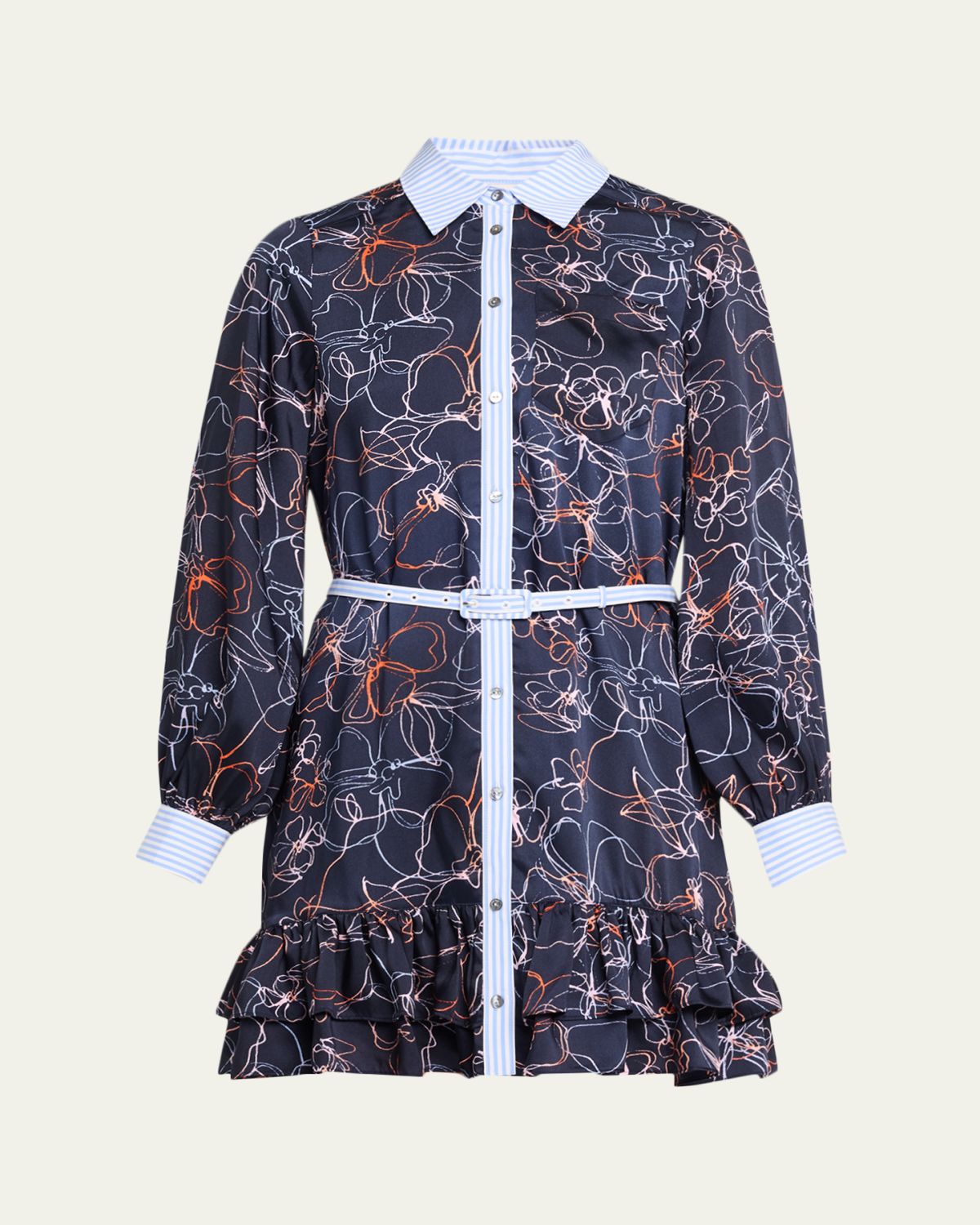 Cinq a Sept Malva Floral Linework Mini Shirtdress