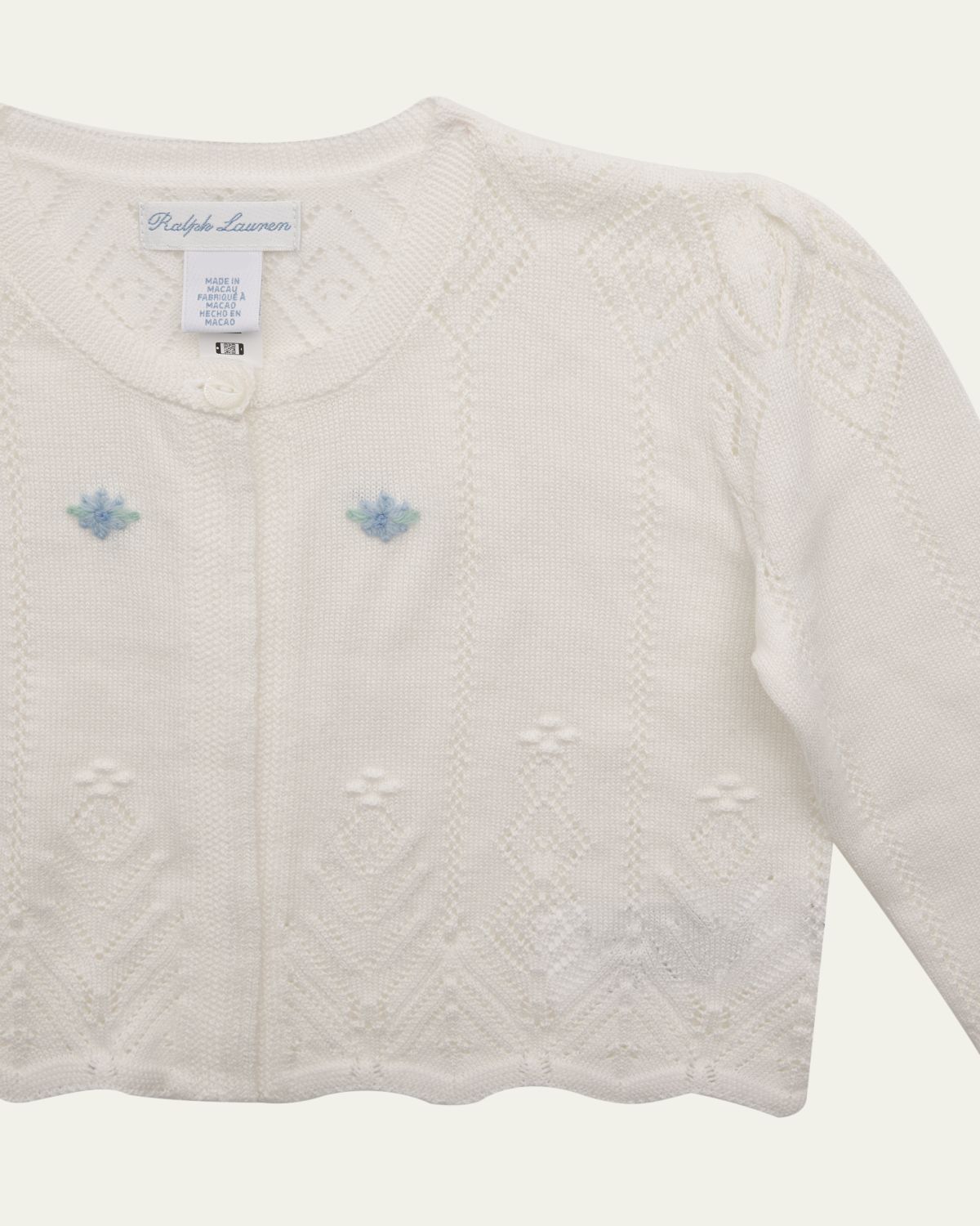 Ralph Lauren Girl's Embroidered Pointelle-Knit Cardigan, Size 3M-24M | Thumbnail 3