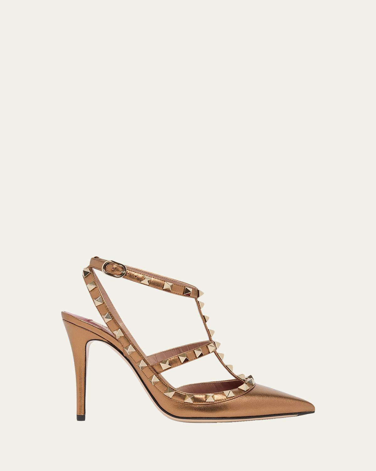 Valentino Garavani 100mm Rockstud Metallic Leather Ankle-Strap Pumps | Thumbnail 6