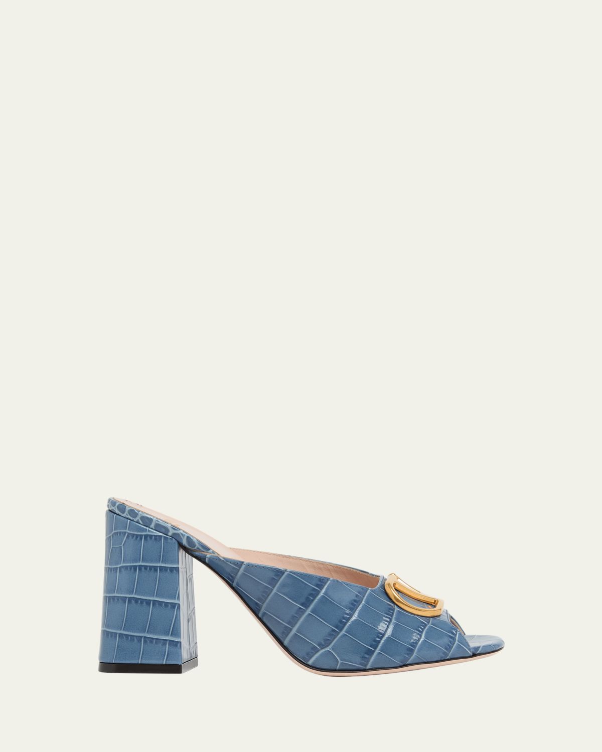 Valentino Garavani 95mm VLogo Croc-Embossed Leather Mules | Thumbnail 6
