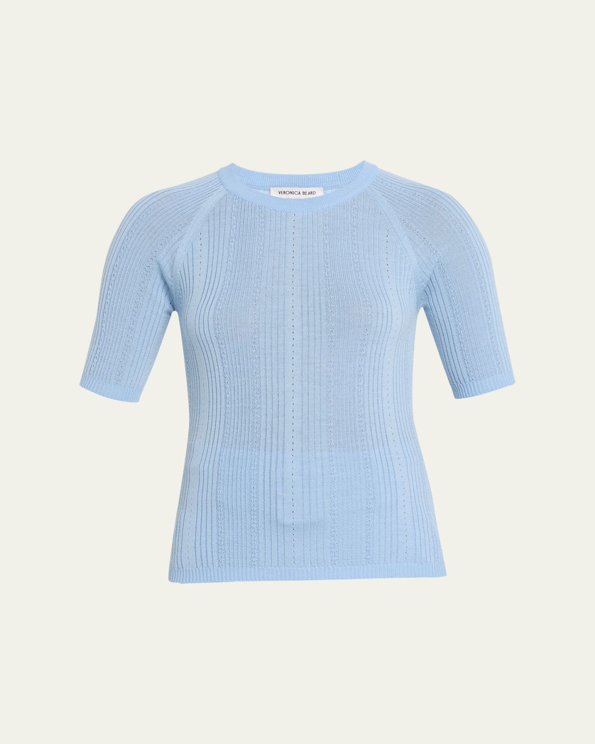 Veronica Beard Brielle Short-Sleeve Pointelle Wool Sweater