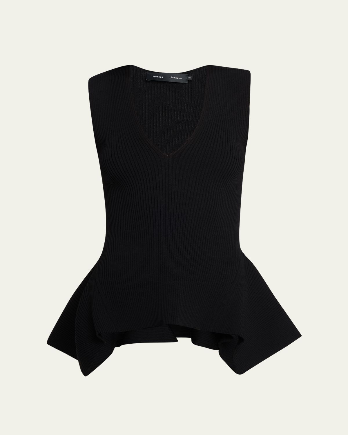 Proenza Schouler Eugenie Sculpted Rib-Knit Peplum Top