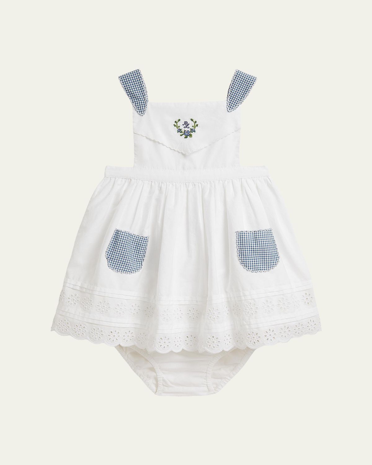 Polo Ralph Lauren Girl's Scalloped Cotton Poplin Dress & Bloomers Set, Size 3M-18M | Thumbnail 4 Polo Ralph Lauren Girl's Scalloped Cotton Poplin Dress & Bloomers Set, Size 3M-18M | Thumbnail 4