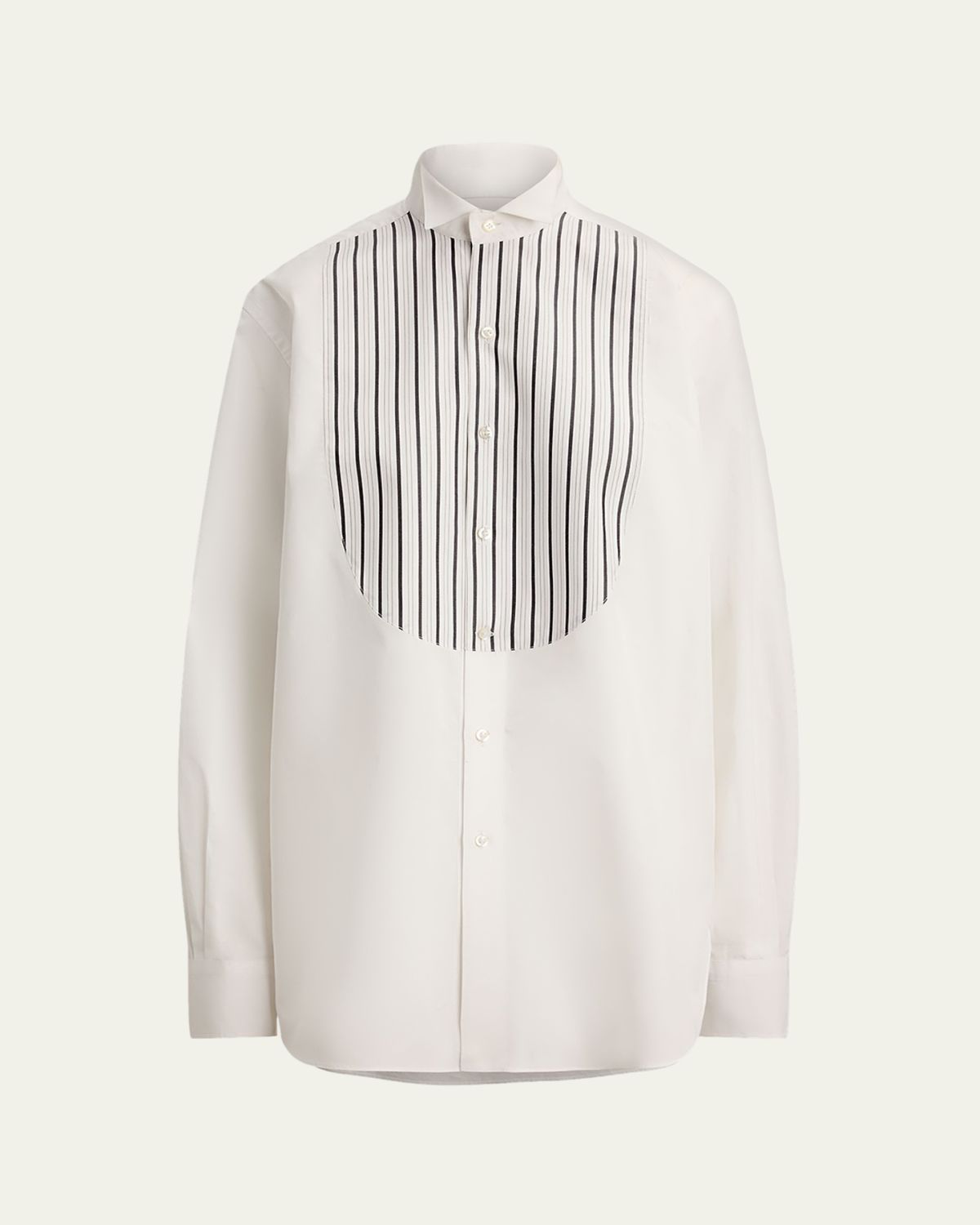 Ralph Lauren Courtney Striped Bib-Front Broadcloth Tuxedo Shirt - Women's Clothing