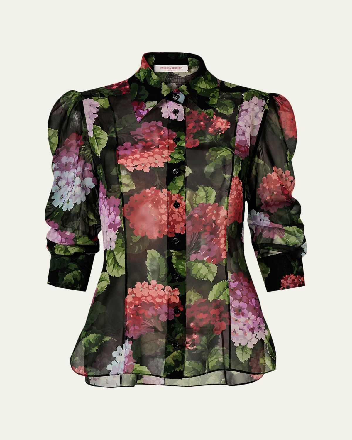 Carolina Herrera Semi-Sheer Floral Buttoned Blouse | Thumbnail 5