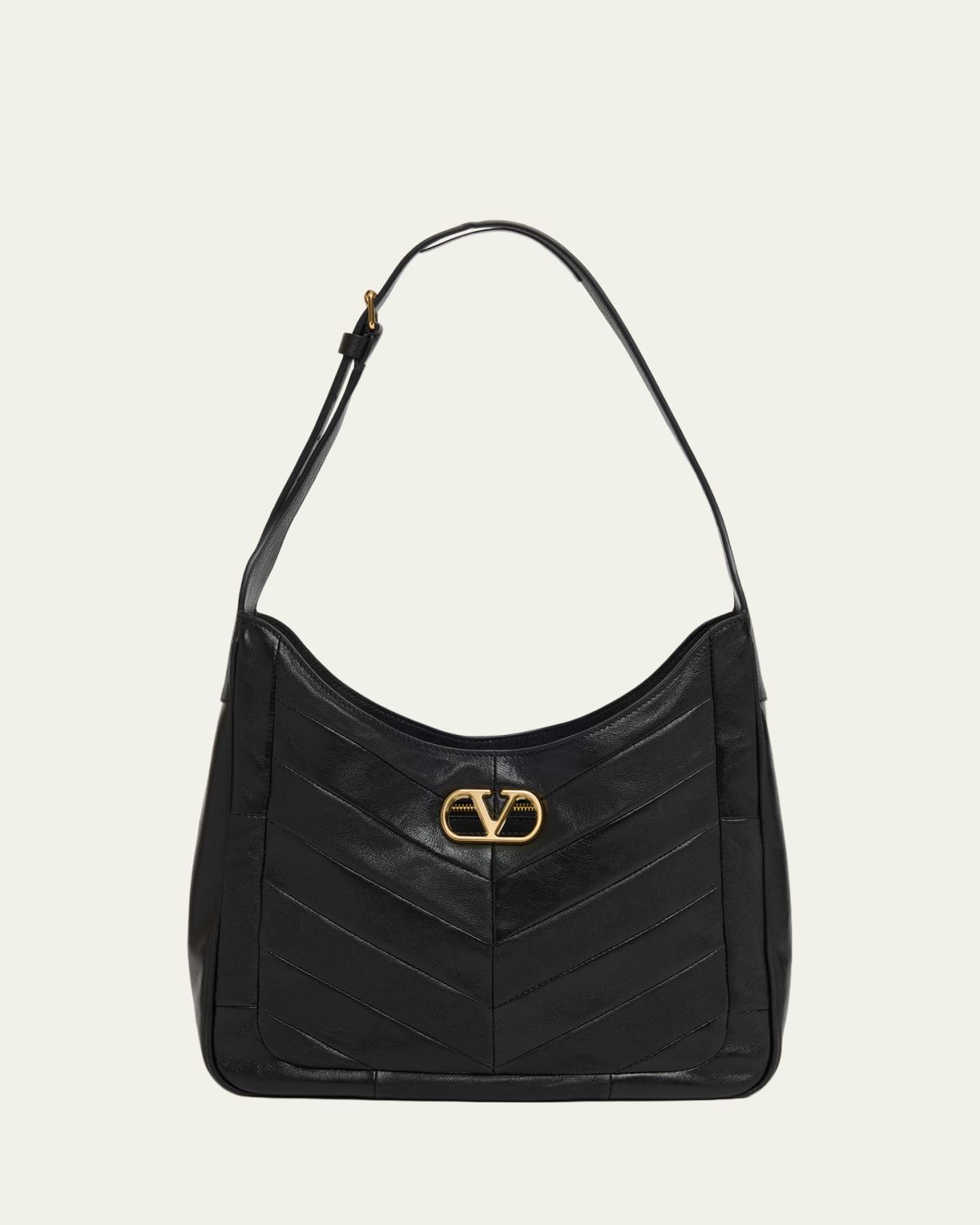 Valentino Garavani Medium Chevron Leather Hobo Bag - Women's Clothing