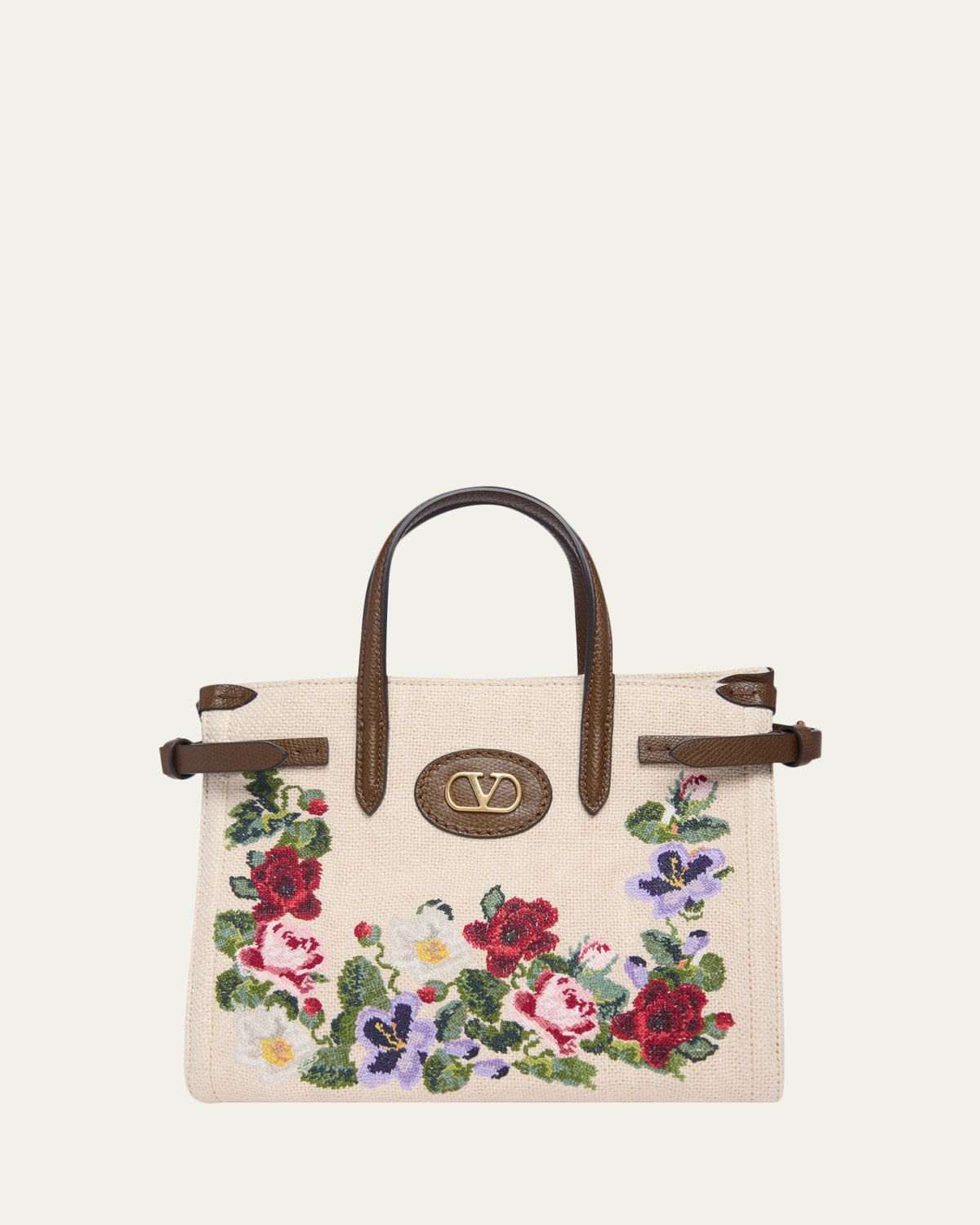 Valentino Garavani Antibes Small Floral-Embroidered Shopping Tote Bag | Thumbnail 6