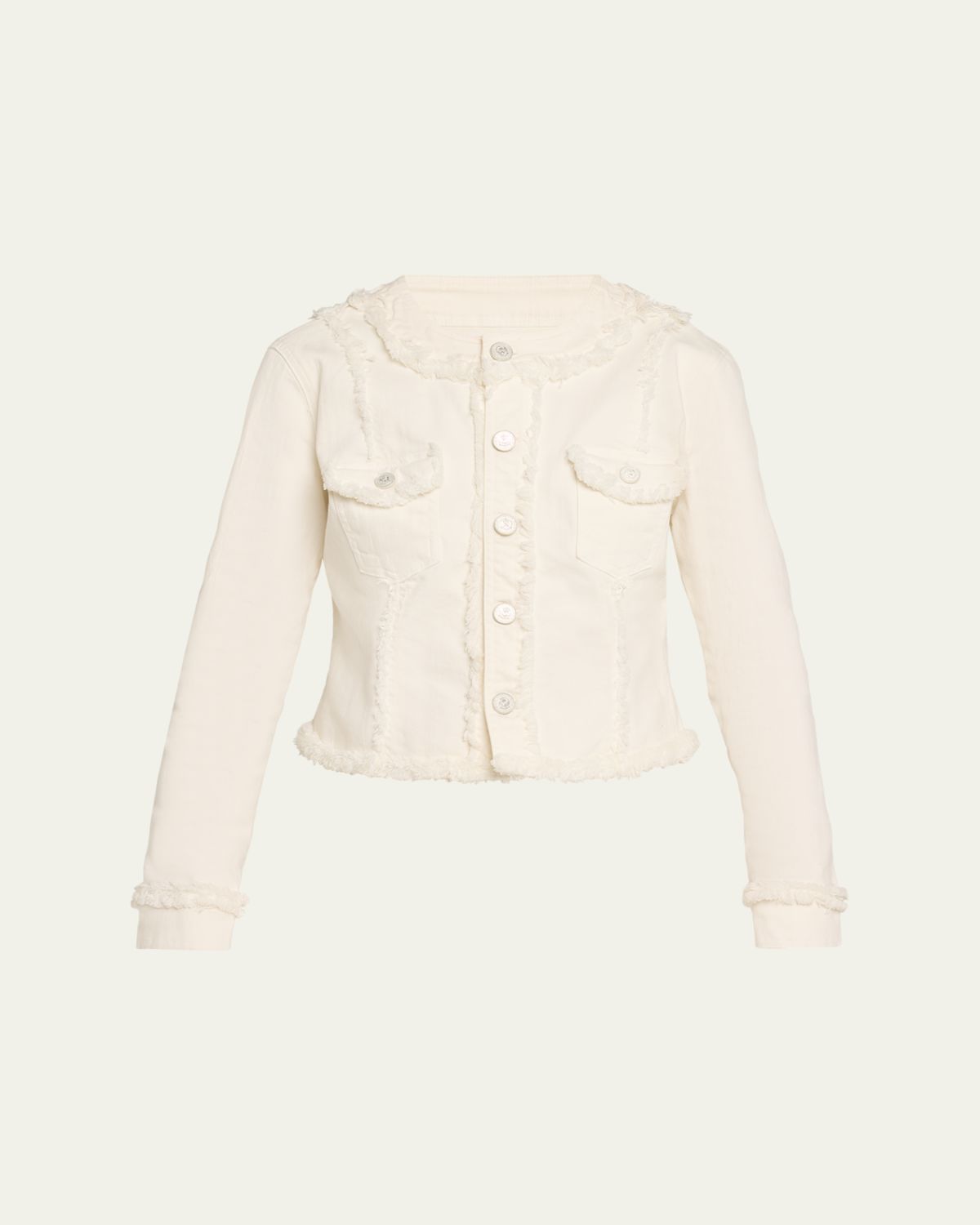 L'Agence Yarin Fringe-Trim Collarless Denim Jacket