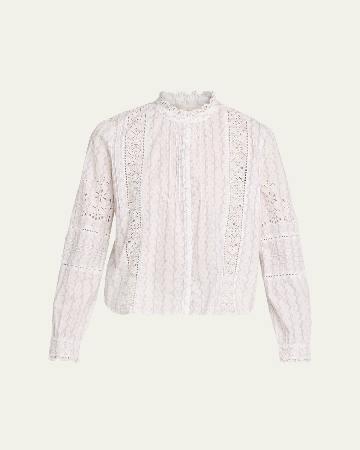 LoveShackFancy Lal Embroidered Button-Front Top