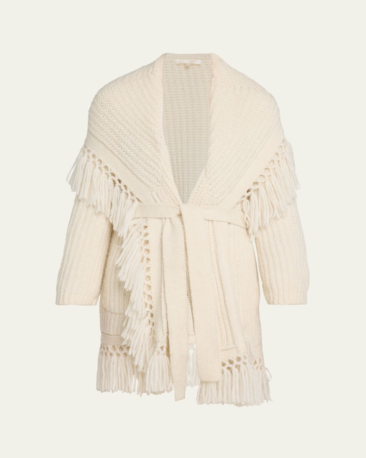 LoveShackFancy Daphira Fringe Alpaca Wrap Cardigan