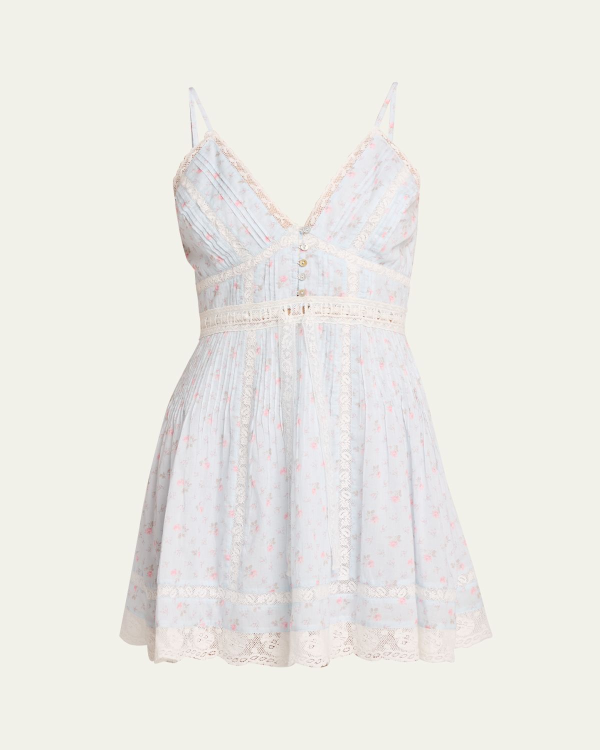 LoveShackFancy Zirelle Floral Cotton Lace-Trimmed Mini Dress
